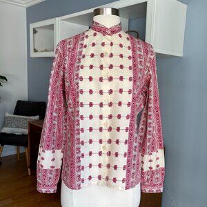 Vintage 70's Franck Olivier Paris, France-Floral Retro Printed Silk Blouse